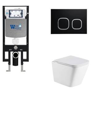 Унитаз с инсталляцией WeltWasser AMBERG 497 + GELBACH 043 MT-WT + AMBERG RD-BL белый матовый/кнопка черный-хром
