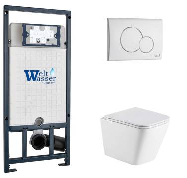 Унитаз с инсталляцией WeltWasser MARBERG 507 + GELBACH 043 MT-WT + MAR 507 RD GL-WT белый матовый/кнопка белая