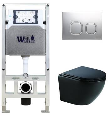 Унитаз с инсталляцией WeltWasser AMBERG 506 ST+MERZBACH 041 XL MT-BL+AMBERG RD-CR черный матовый/кнопка хром