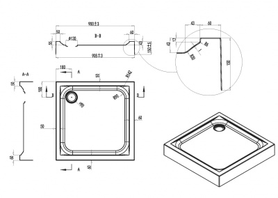 AM.PM Gem 90x90 W90T-403-090W без антискользящего покрытия