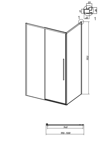 Grossman Galaxy 200.K33.01.100.21.00 (100х195) черный матовый,стекло прозрачное, 1 место
