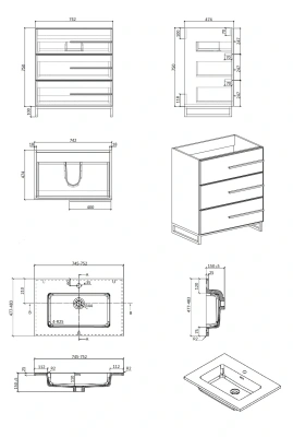 PARLY Тумба Bella-T75 напольная с раковиной 750x480x775