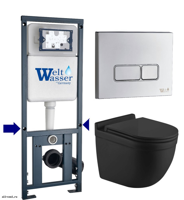 Унитаз с инсталляцией WeltWasser MARBERG 410 + HEIMBACH 043 MT-BL + MAR 410 SE-CR