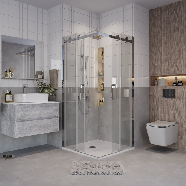 Grossman 300.K33.04.1010.10.00 Classic (100*100*195) квадрат,раздвижн,хром,стекло прозрачное, 2 места без поддона