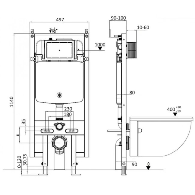 Комплект Weltwasser 10000011338 подвесной унитаз Merzbach 043 MT-BL + инсталляция Amberg 497 ST + кнопка Amberg RD-WT