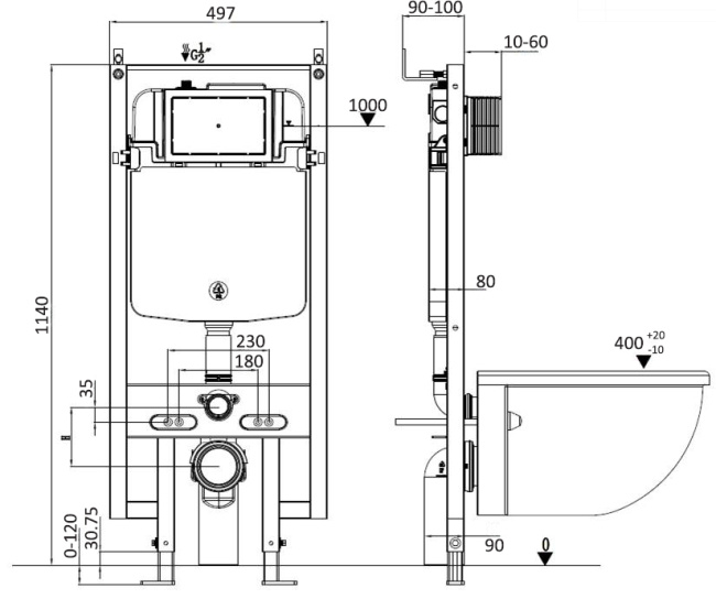 Унитаз с инсталляцией WeltWasser AMBERG 497 + GELBACH 043 MT-WT + AMBERG RD-BL белый матовый/кнопка черный-хром