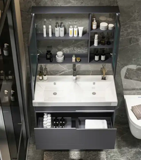 Ceruttispa OGLIO 70 тумба 705х460х510 с зеркалом и двойной раковиной, сифоном и двойным сливным шлангом