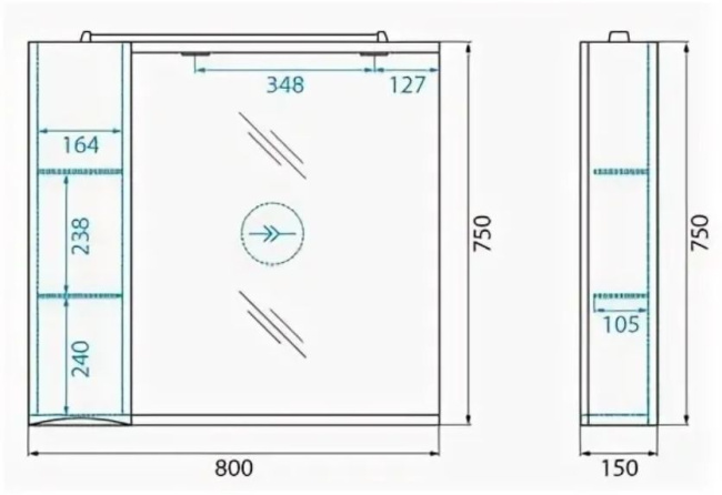 BelBagno Marino 80x75 MARINO-SPC-800/750-1A-BL-P-L левое с подсветкой