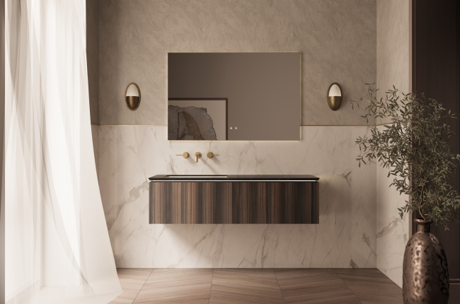 Vincea Luxe 1400 подвесная, 2 выкатных ящика soft close, натуральный орех