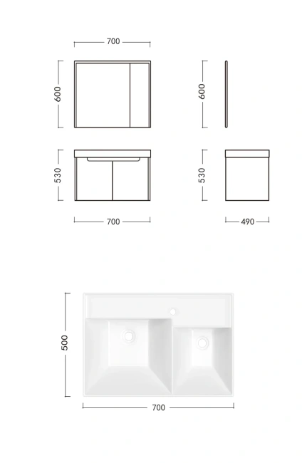 Ceruttispa MAIELLA 70 тумба 705х460х510 с зеркальным шкафом и двойной раковиной, сифоном и двойным сливным шлангом