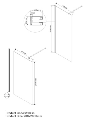 Vincea Walk-In VSW-1H700CLG, 700*2000, матовый золотой, стекло прозрачное