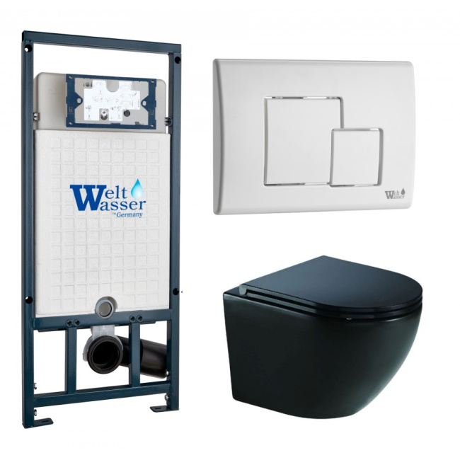 Комплект Weltwasser 10000011361 подвесной унитаз Merzbach 043 MT-BL + инсталляция Marberg 507 + кнопка MAR 507 SE GL-WT